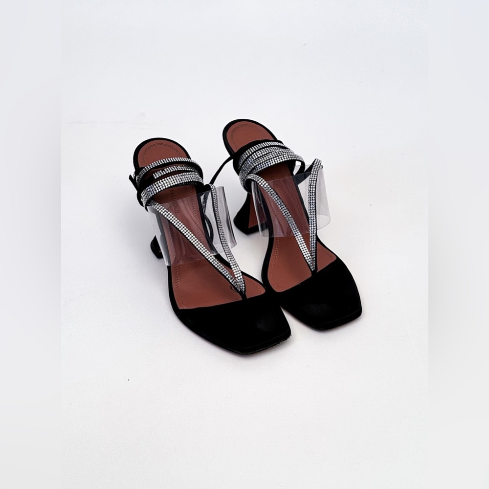 Amina Muaddi Zika Black Lace-Up Rhinestone Sandal size 39